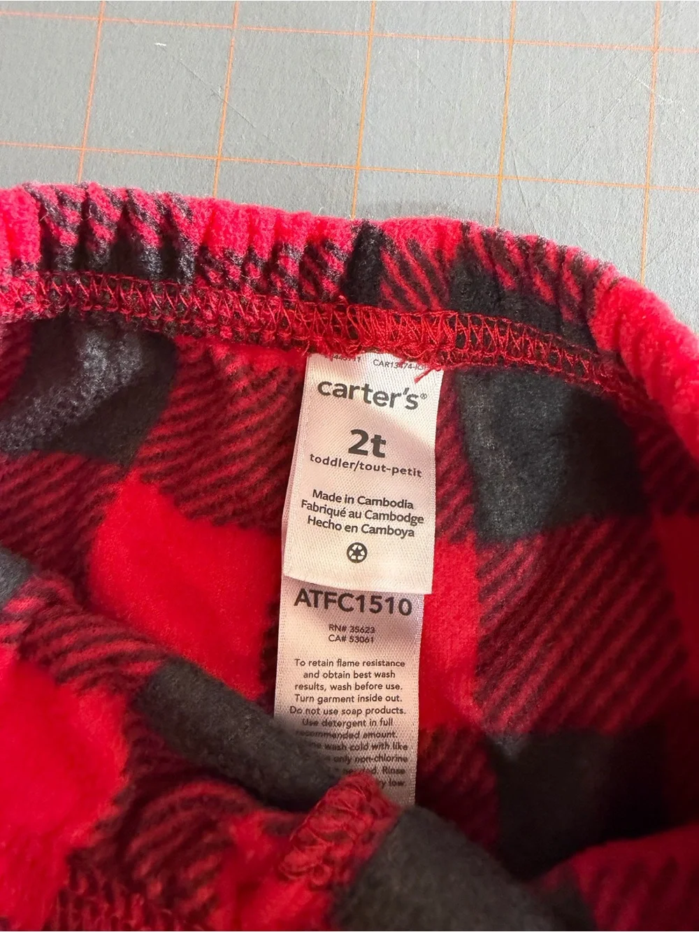 Kids Red and Black Buffalo Plaid Fleece Pajama Pants carters 2T